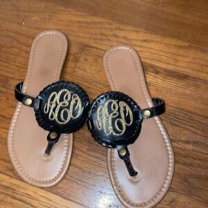 Monogram initials E A D O sandals flip flops slides sorority gold black neutral